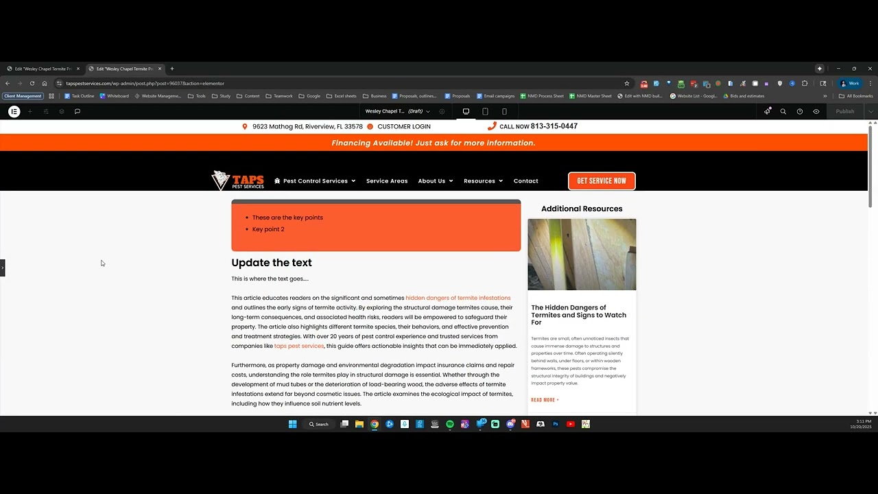 TAPS PEST SERVICES — Creating and editing blogs