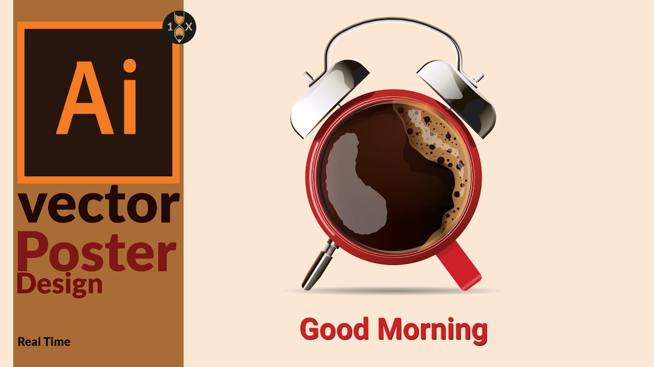 Designing a vector poster | coffee cup with alarm clock in adobe illustrator