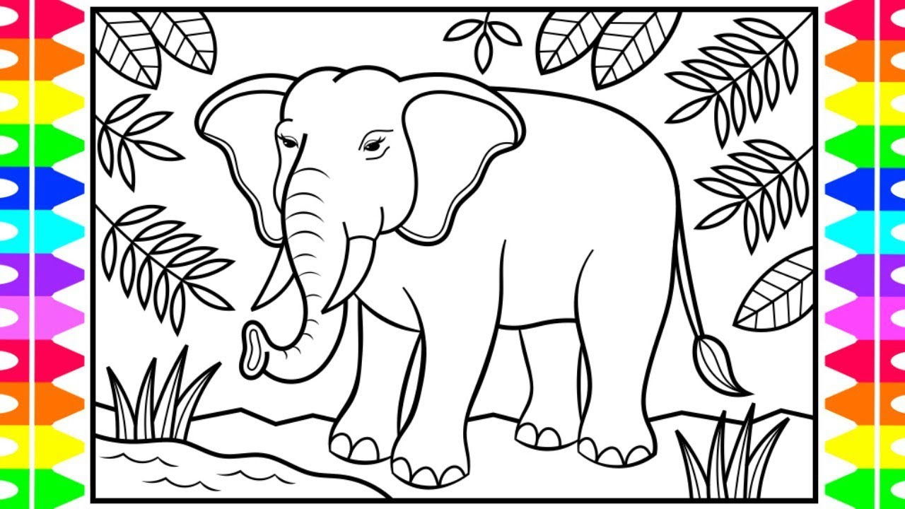 How to Draw an Elephant for Kids 🐘💚💛💙Elephant Drawing for Kids | Elephant Coloring Page for Kids