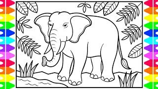 How to Draw an Elephant for Kids 🐘💚💛💙Elephant Drawing for Kids | Elephant Coloring Page for Kids