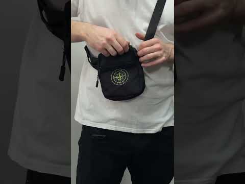 Барсетка через плечо \ сумка мессенджер \ бананка "Stone Island Mini" черная с брендовым принтом Стон Айленд - фото 1 - id-p2145296392