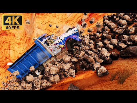 BeamNG.Drive - Cars vs Rockslide #6 (1200 Rocks)