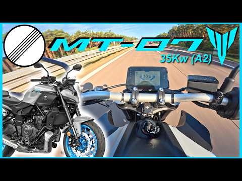 Yamaha MT-07 ll  AKRAPOVIC Exhaust ll Autobahn Top Speed Test - A2 35Kw restricted