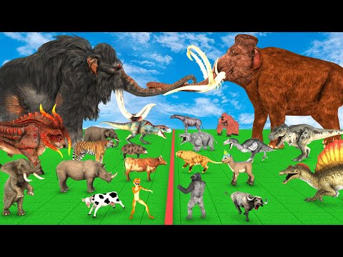 Giant Dinosaur vs Monster Lion Mammoth vs10 African Elephant Fight Cow Buffalo Saved By  Gorilla