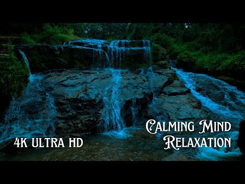 4K Nature Waterfall Sounds for Meditation, Relaxation & Sleep | Cloudy Day Ambience | 6 AM – 6 PM