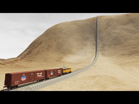 Train vs Impossible Hill Climb Crossing Rail Tracks - BeamNG.Drive