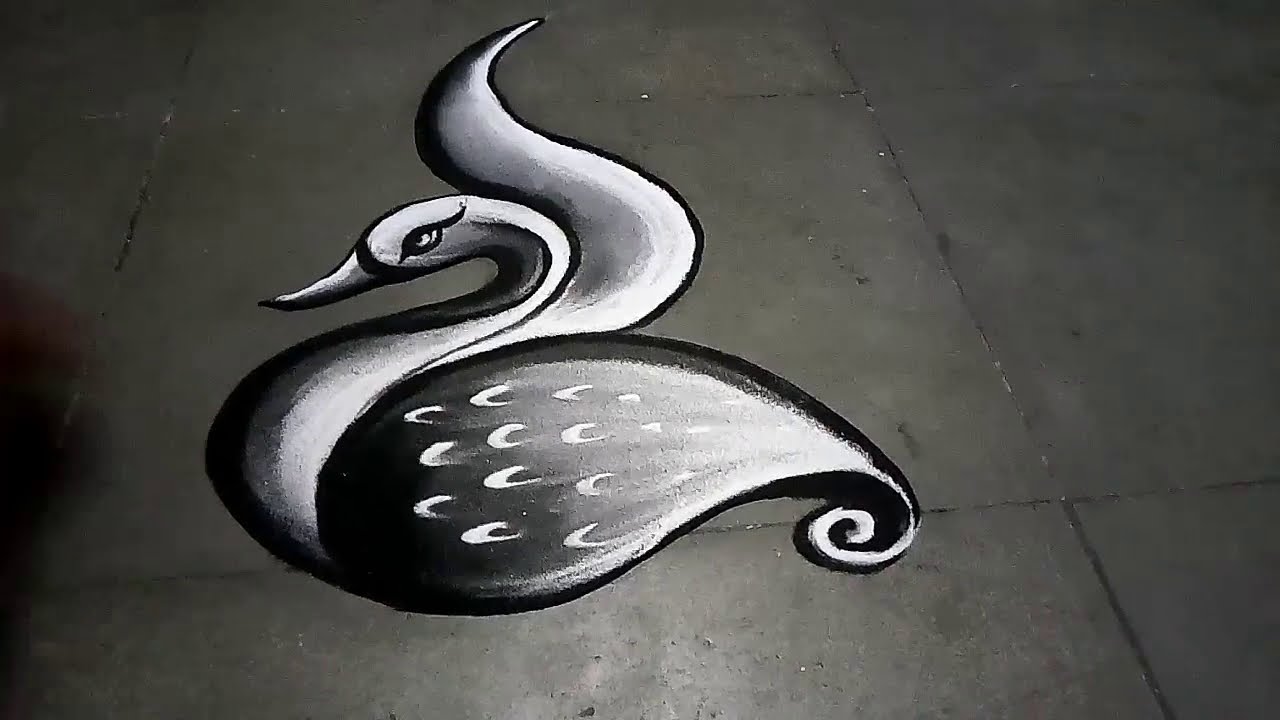 peacock rangoli design in black and white 