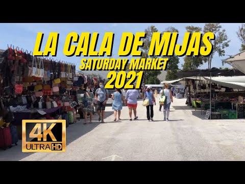 La Cala de Mijas Saturday Market Short Walk 2021, Malaga, Costa Del Sol, Spain 4K
