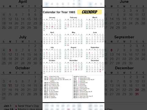 Calendar 1993 #monthsoftheyear
