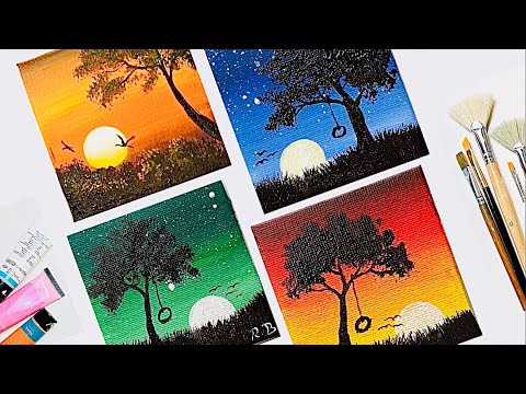 4 Easy Acrylic Painting for Beginners / Mini canvas ideas