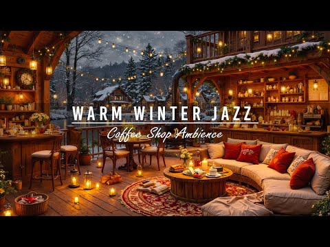 Cozy Coffee Shop Ambience & Relaxing Winter Jazz Music ⛄ Warm Crackling Fireplace for Stress Relief