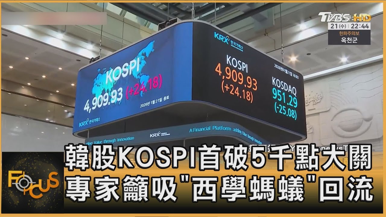 韓股KOSPI首破5千點大關 專家籲吸「西學螞蟻」回流