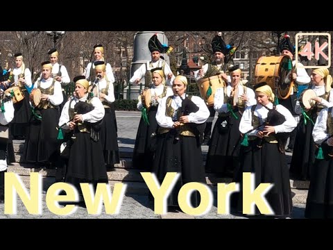 Bagpipe band music from Galicia Spain in New York City 4K Ultra HD