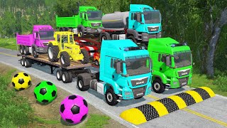 Flatbed Truck Mcqueen | Transportation with Truck - Pothole vs Car #38 - BeamNG.Drive