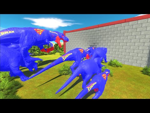 Different Size Blue Triceratops vs Superhero T-REX Clash Block Race Animal Revolt Battle Simulator