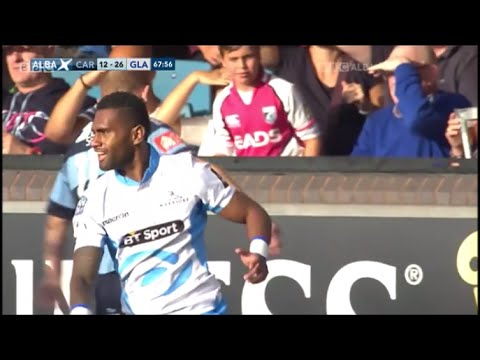 Nikola Matawalu and DTH van der Merwe combine excellently for Glasgow try vs Cardiff Blues