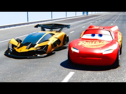 Lightning McQueen vs Lamborghini Terzo Millennio GTR Concept at Drag Race 20 KM