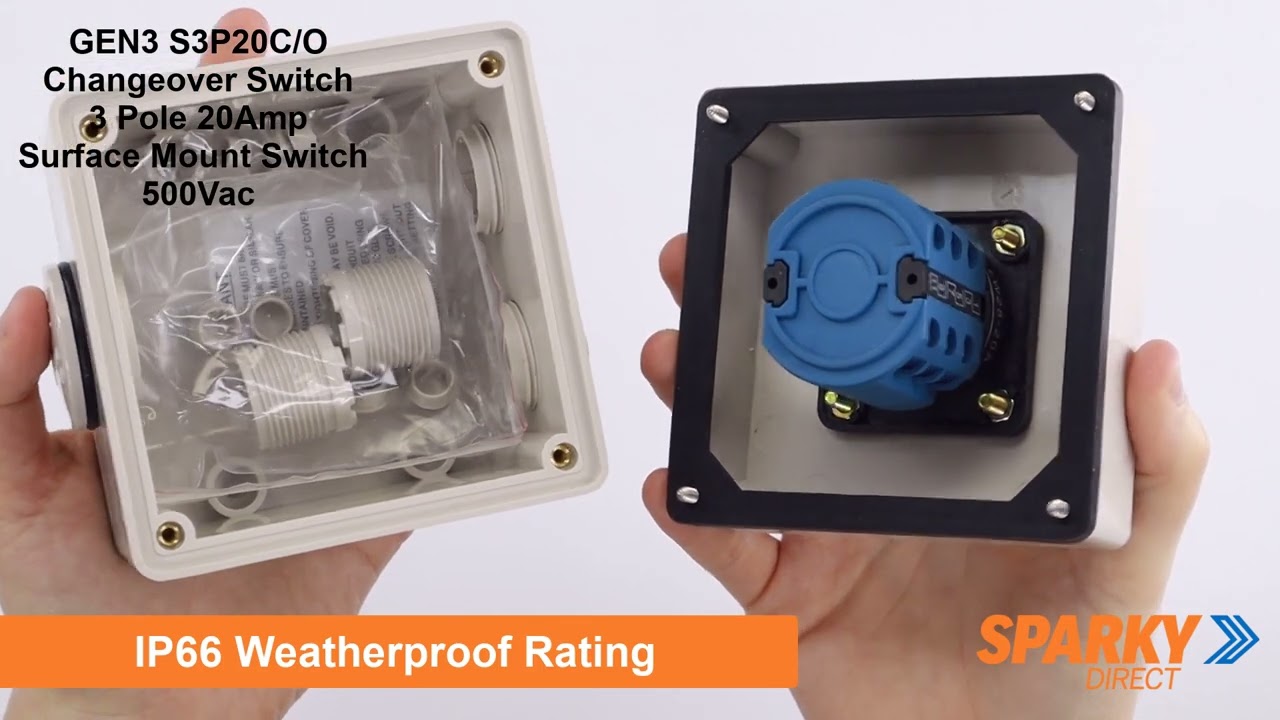 GEN3 S3P20C/O Changeover Switch 3 Pole 20Amp Surface Mount Switch 500Vac