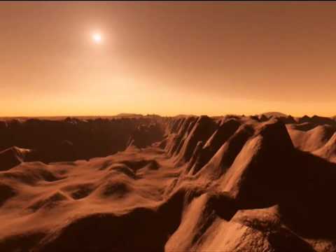 Flight over Vallis Marineris on Mars (artist's impression)