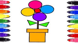 Coloring Pages for Kids | How to draw Flowers and Vase | Art Colours for kids
