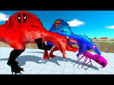 DEADPOOL & SUPERMAN SPINOSAURUS DEATH RUN - Animal Revolt Battle Simulator