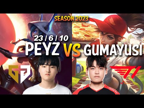 GEN Peyz vs T1 Gumayusi - Peyz XAYAH vs Gumayusi SIVIR ADC - KR Ranked