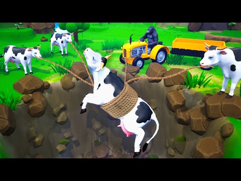 Cows Farm Escape - Gorilla Rescues Cows from Giant Pit | Funny Animals 3d Cartoons 2022 Compilation