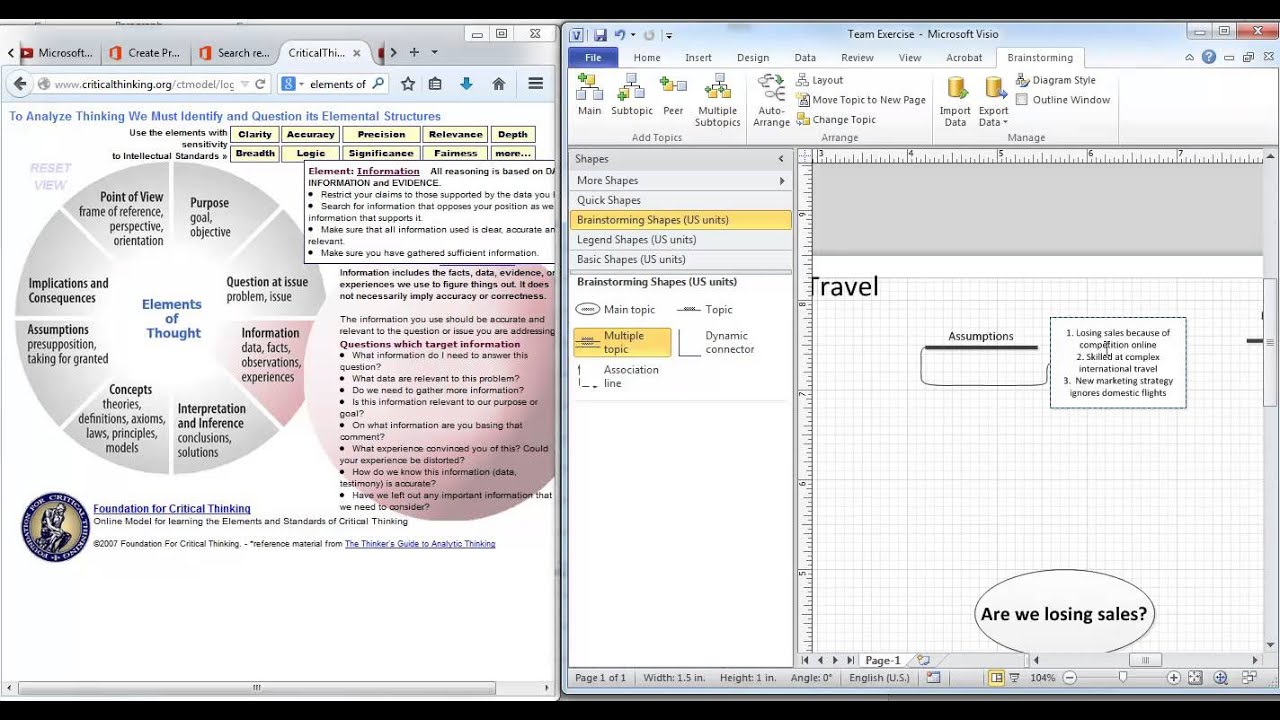 Using a brainstorming template in Visio to help solve a case