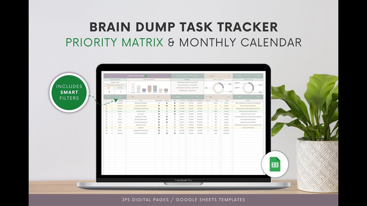 Brain Dump / Task Management - Priority Matrix Google Spreadsheet Template
