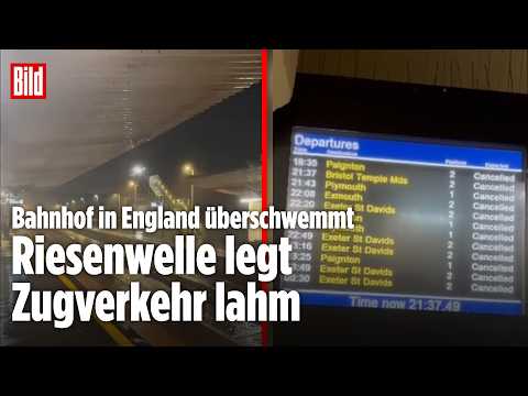 BAHNHOF IN ENGLAND ÜBERSCHWEMMT: Riesenwelle legt Bahnstrecke lahm