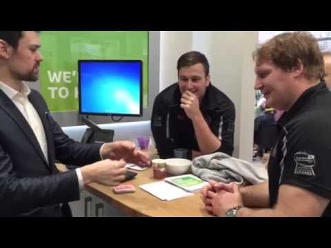 Magician fools rugby players Mitch Lees and Thomas Waldrom