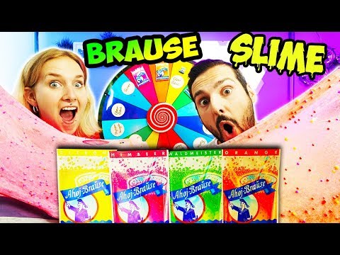 AHOJ BRAUSE SLIME EXPERIMENT CHALLENGE Nina & Kaan tun Brausepulver in Schleim - Glücksrad bestimmt!