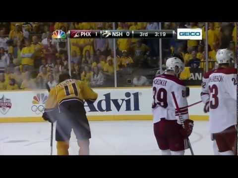 Hot mic in goalmouth scrum. Phoenix Coyotes vs Nashville Predators Game 4 5/4/12 NHL Hockey