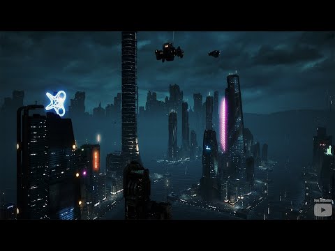 ASMR Cyberpunk Future City Aerial Sound Music Ambience 7 Hours 4K - Sleep Relax Focus Chill Dream