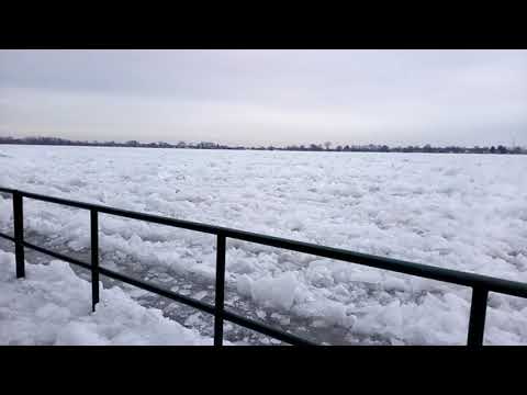 Big Ice Chunks Frozen Saint Clair River Marine City, Michigan.