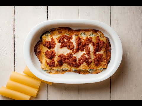 Рецепт: Каннеллоні з шпинатом і рікоттою під соусом Болоньєзе