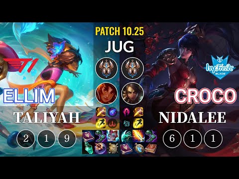 T1 Ellim Taliyah vs hyF Croco Nidalee Jungle - KR Patch 10.25