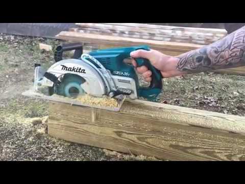 Makita DRS780Z Akumuliatorinis diskinis pjūklas, 2x18V, 65 mm, ø185x30mm, Be akumuliatorių ir kroviklio! video