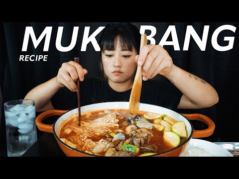 (recipe mukbang) SEAFOOD Soy Bean Paste Stew & SUSHI as Appetizer