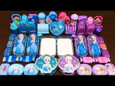 FROZEN BLUE vs PURPLE ! Mixing Random things into GLOSSY Slime ! Satisfying Slime, ASMR slime #140