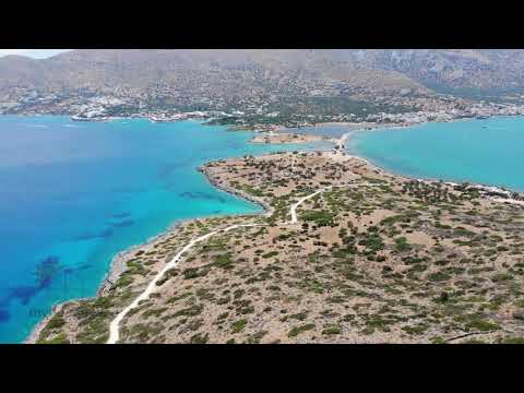 Schisma Eloundas & Kaleidon island, Lassithi, Crete. Video from above in 4k