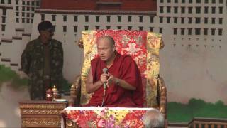 His Holiness Karmapa giving a speech and blessings to Tibetans during Kalacharka 2012