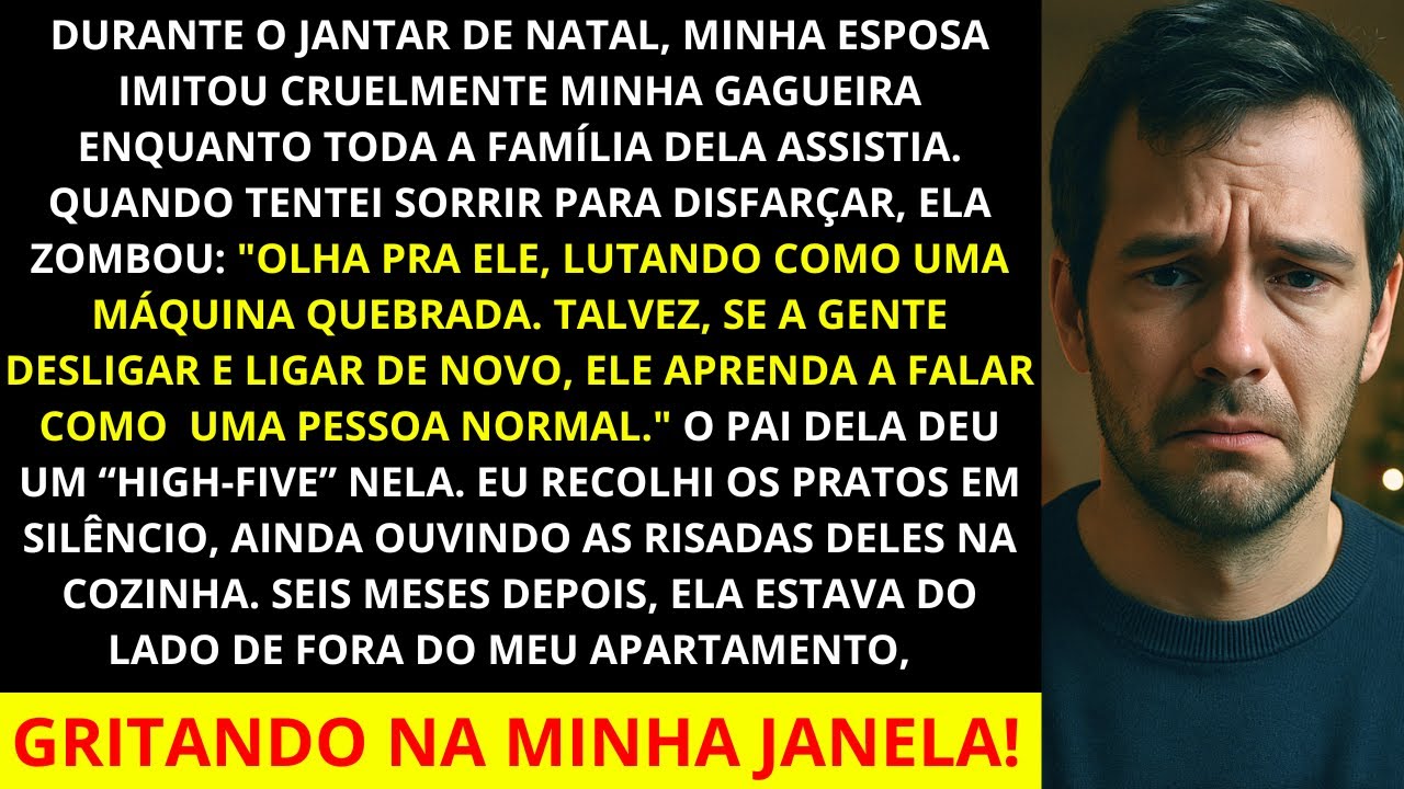 Durante o jantar de Natal, minha esposa imitou cruelmente minha gagueira enquanto toda a família...