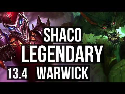 SHACO vs WARWICK (JNG) | 13/1/9, 2.8M mastery, 1100+ games, Legendary | KR Master | 13.4