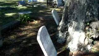 Headstone imbedded in oak tree.
