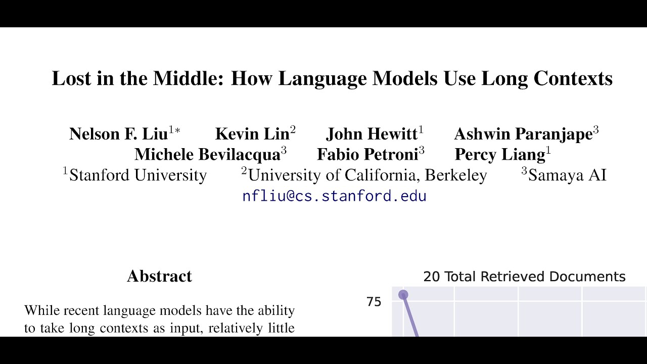 Lost in the Middle: How Language Models Use Long Contexts