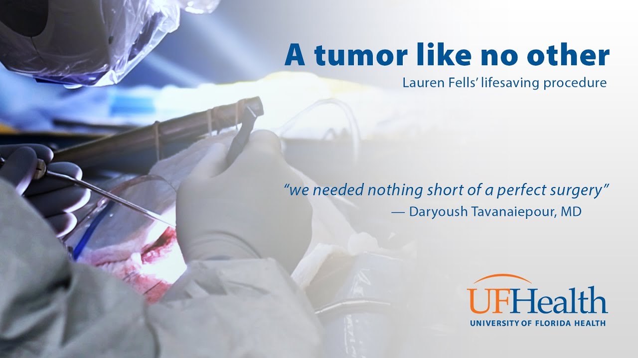 Video preview image: Lauren Fells was admitted to the emergency room with migraine headaches and balance issues. Her MRI revealed the unique location of a large brain tumor. Dr. Daryoush Tavanaiepour and his team performed a complex procedure to remove the tumor, documenting the first surgery removing this type of tumor from this area of the brain in the United States.