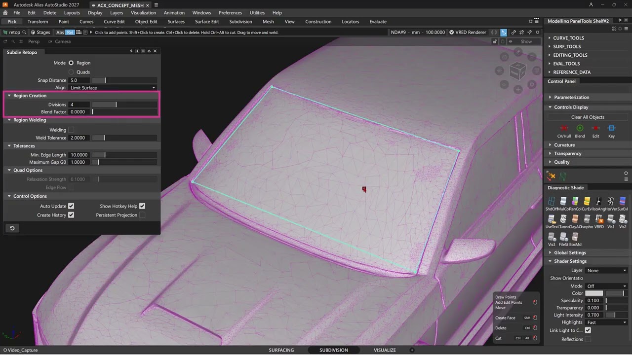 Alias 2027 - Mesh to SubD