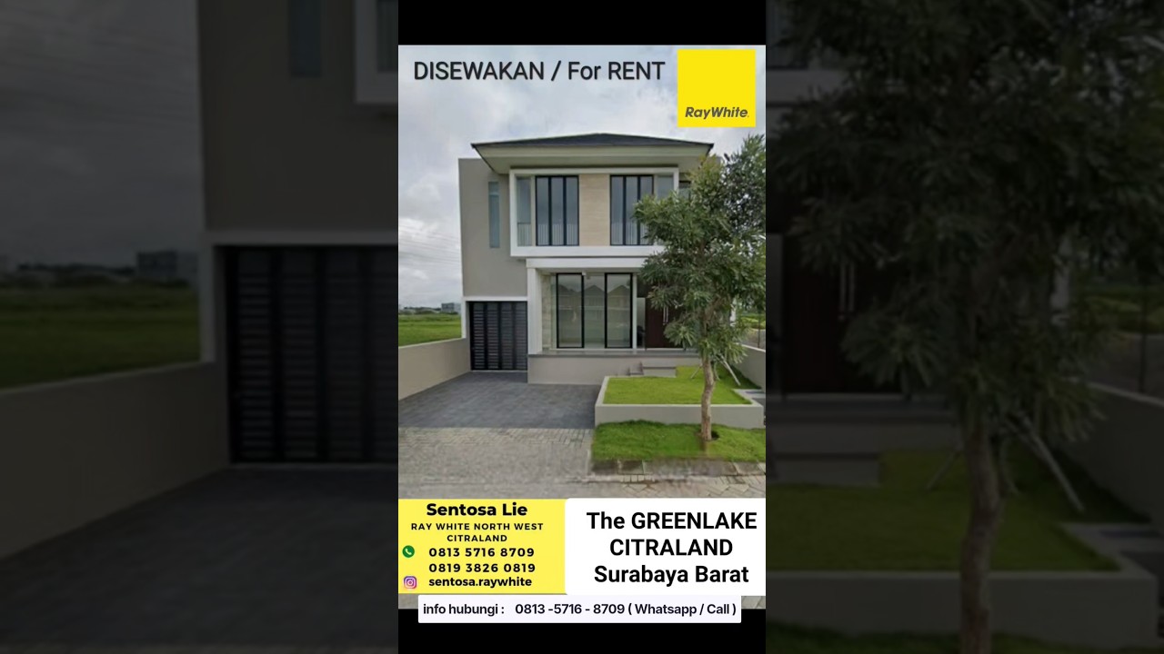 FOR RENT: New House at The Greenlake Citaland West Surabaya - Special 4+1 Bedrooms - 3-Car Carport Garage,Spacious Near Binus School, SGS, Wisata Bukit Mas, Pakuwon Mall, PTC, Supermall