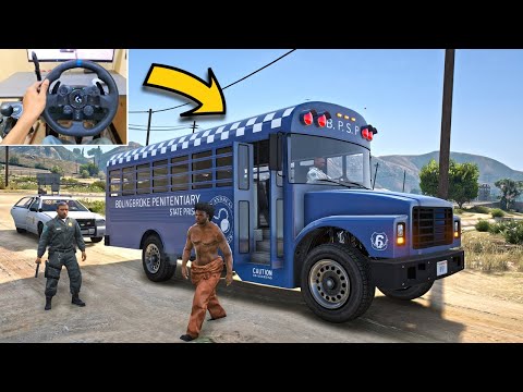 GTA 5 Lets Go To Work As Bus Driver Transporting Prisoners - Steering Wheel Gameplay